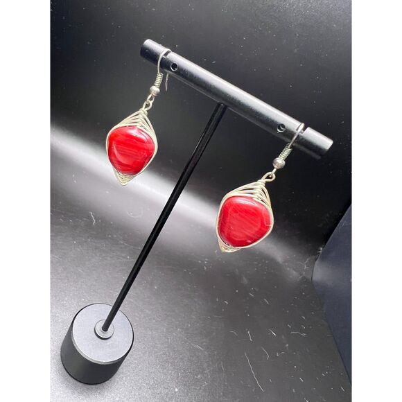 Deep Red Wire-Wrapped Earring - Picture 5 of 5